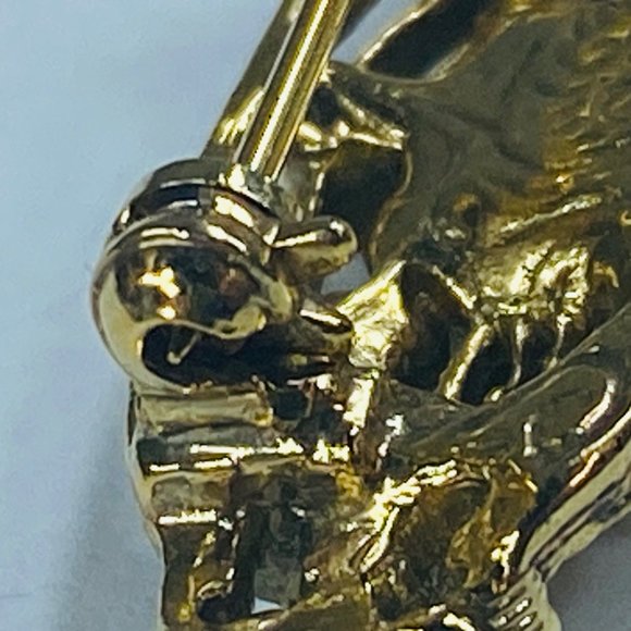 Art Deco Pin Brooch Gold Tone Faux Black Onyx Clear Rhinestone Vintage Jewelry - Picture 5 of 16